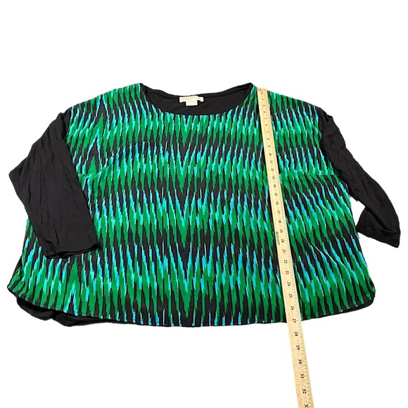 Michael Kors Top Womens 3X Green Black Abstract Ikat Print Boho Artsy Blouse - Picture 8 of 10